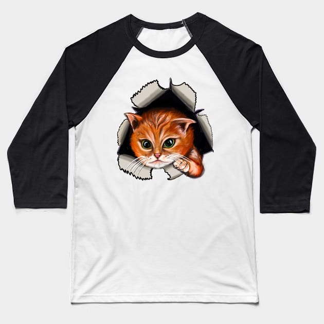 Cat peekaboo 2 - cute stowaway kitten playing peekaboo from a rip torn hole! For those who love Cute cats Baseball T-Shirt by Artonmytee